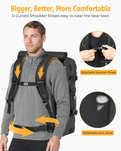 50L airline-approved travel rucksack with shoe compartment and fold-away carry strap