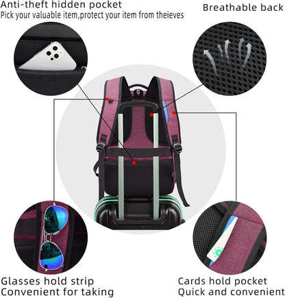 Waterproof travel laptop backpack with USB port and organised storage