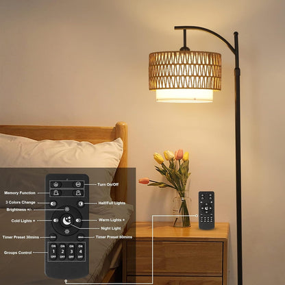 Arc floor lamp with remote control and double lampshades – Norvella