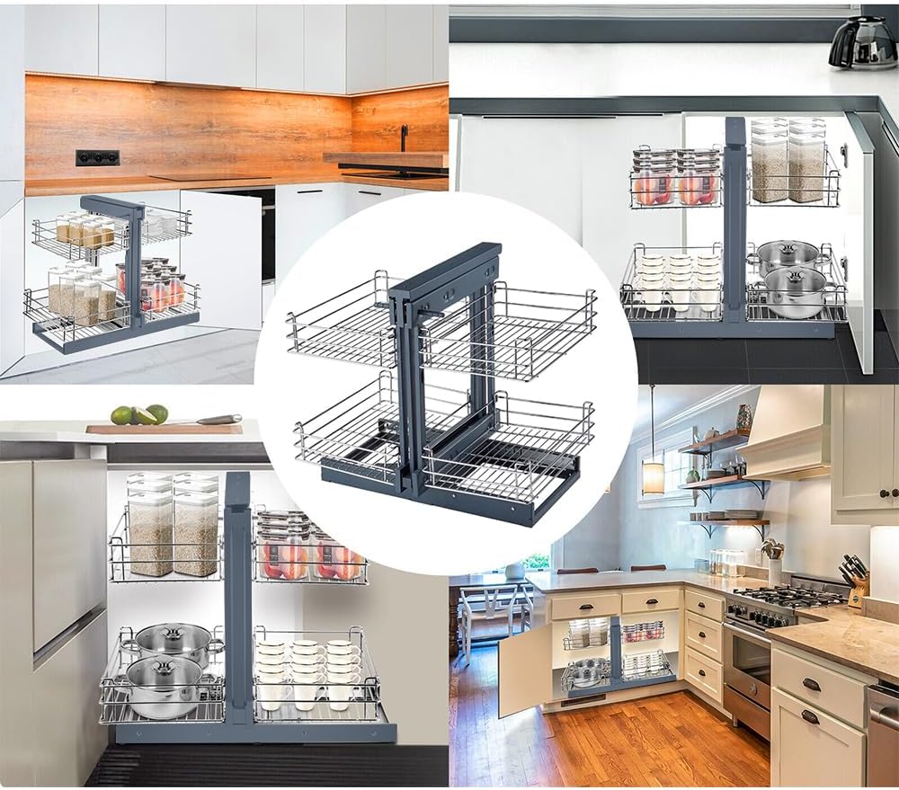 Sturdy carbon steel pull-out shelf for blind corner cabinets – Zevora
