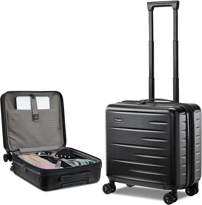 Expandable hard-shell suitcase with front compartment and TSA lock.