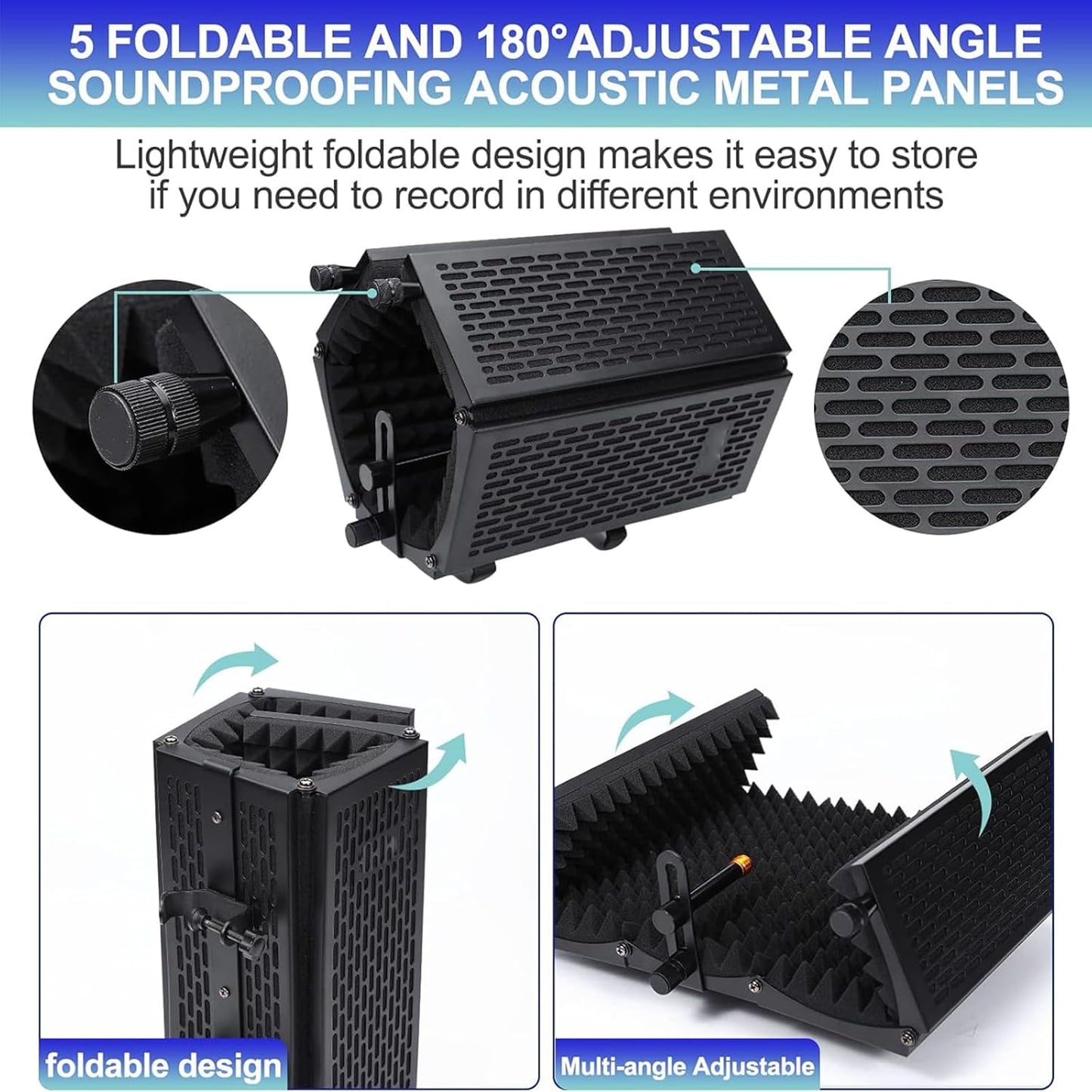 Three-layer foldable microphone isolation shields with tripod stand