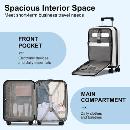 Expandable hard-shell suitcase with front compartment and TSA lock.