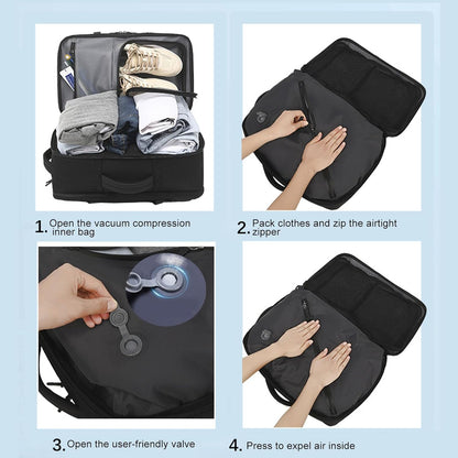 Expandable vacuum travel rucksack 56–75 L with pump – Dravion