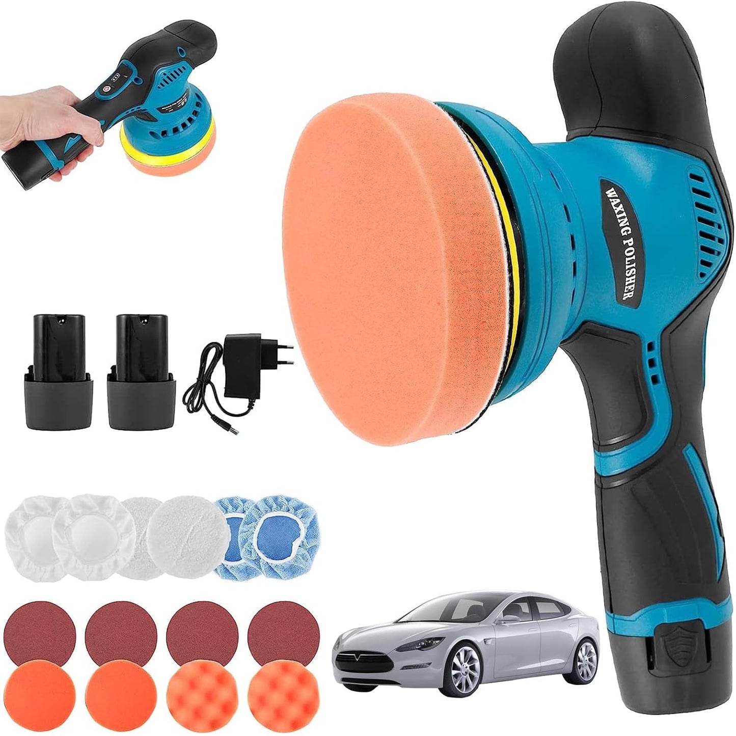 Cordless car polisher with dual batteries and 8-speed control – Torvex