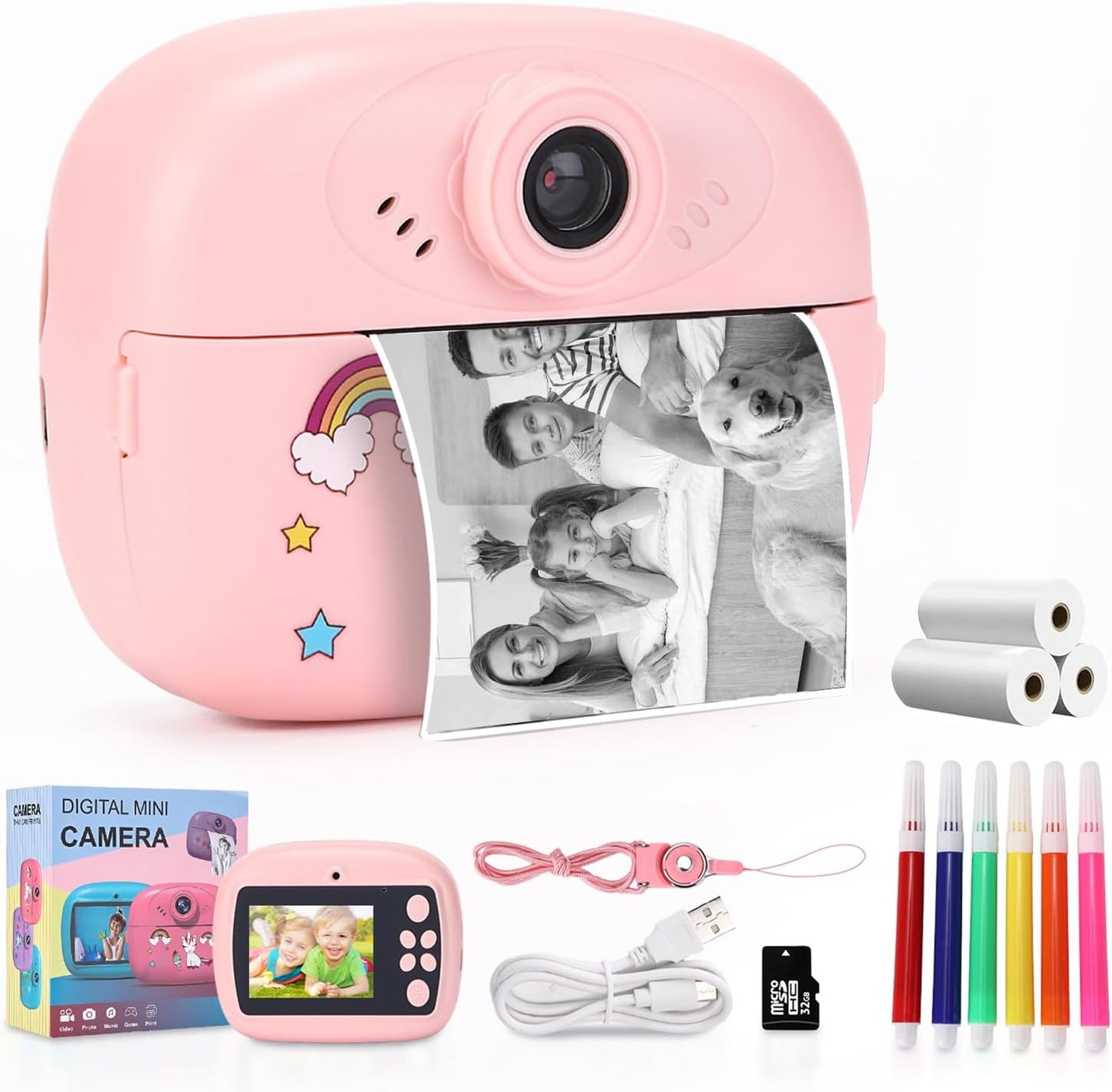 Instant-print kids' camera with dual-lens, HD video and creative kit – Lymora