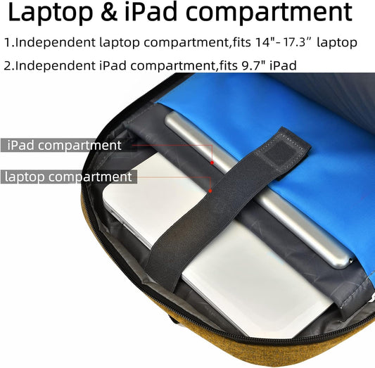 Water-resistant travel laptop backpack with USB charging port