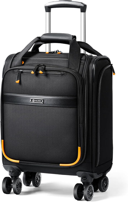 Airline-approved under-seat hand luggage with spinner wheels and a laptop compartment