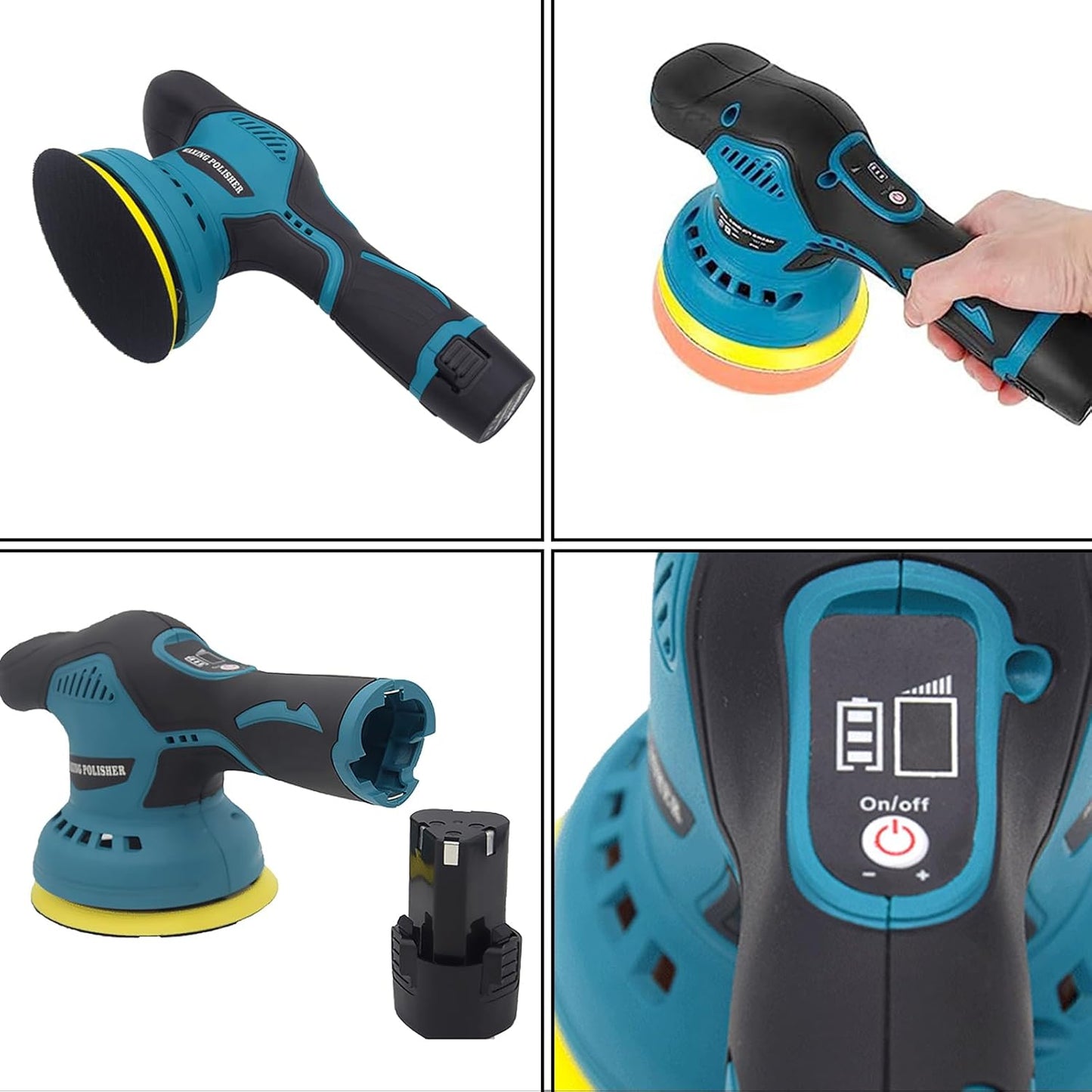 Cordless car polisher with dual batteries and 8-speed control – Torvex