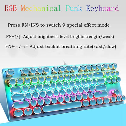 87-key mechanical gaming keyboard with RGB backlighting, blue switches