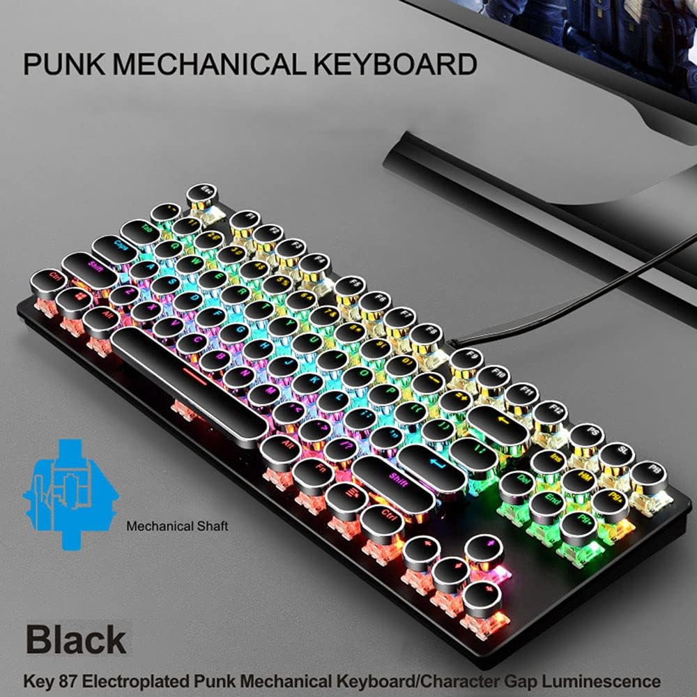 87-key mechanical gaming keyboard with RGB backlighting, blue switches