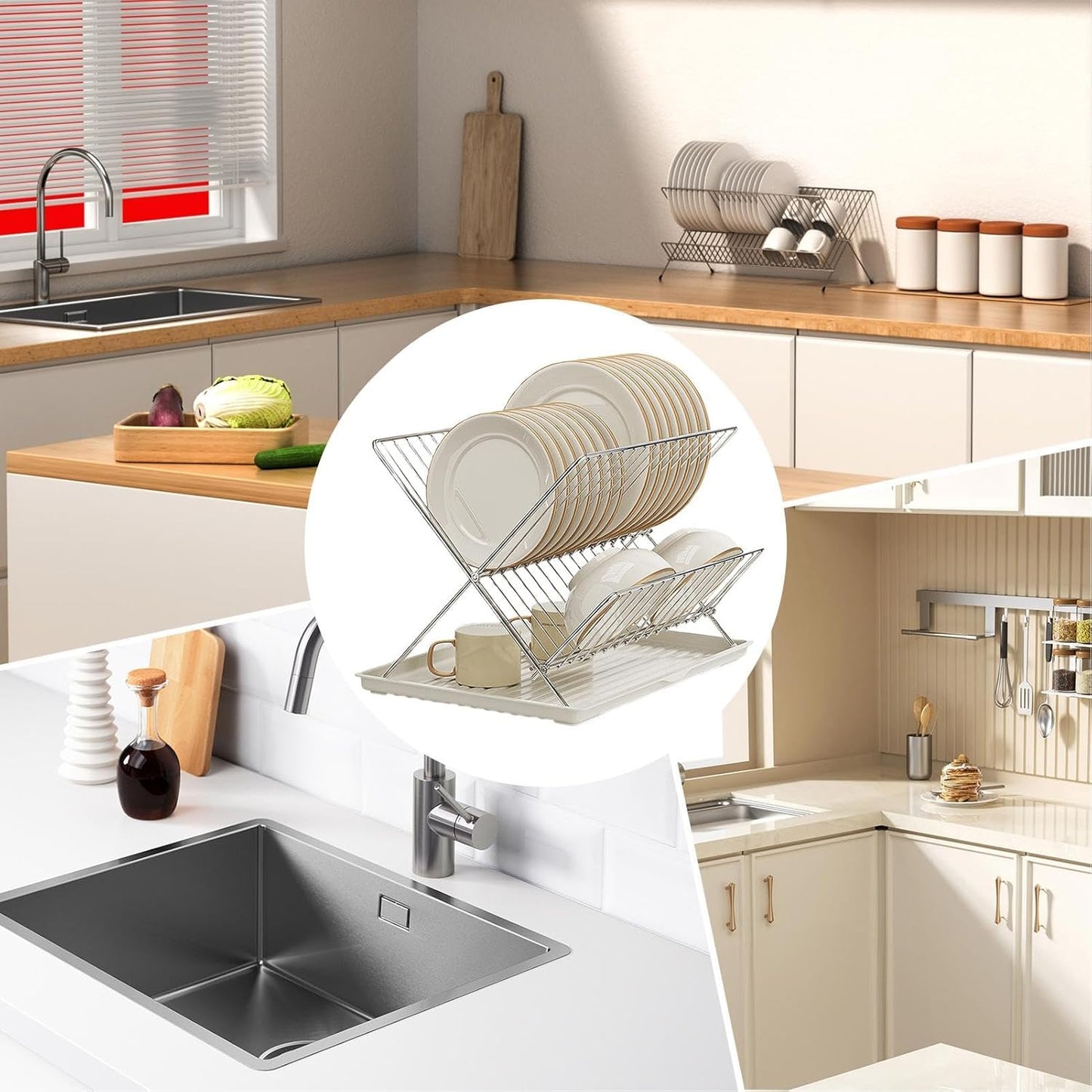 Foldable dish drainer – 2-tier kitchen drying rack with removable tray – Kelvra