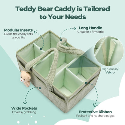 Baby Nappy Caddy Organiser – Plush Sherpa Storage Basket with Compartments – Elvoria