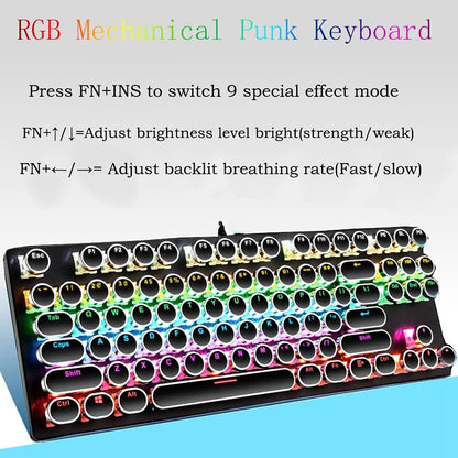 87-key mechanical gaming keyboard with RGB backlighting, blue switches