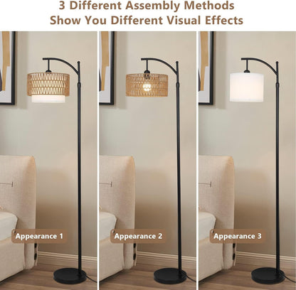 Arc floor lamp with remote control and double lampshades – Norvella
