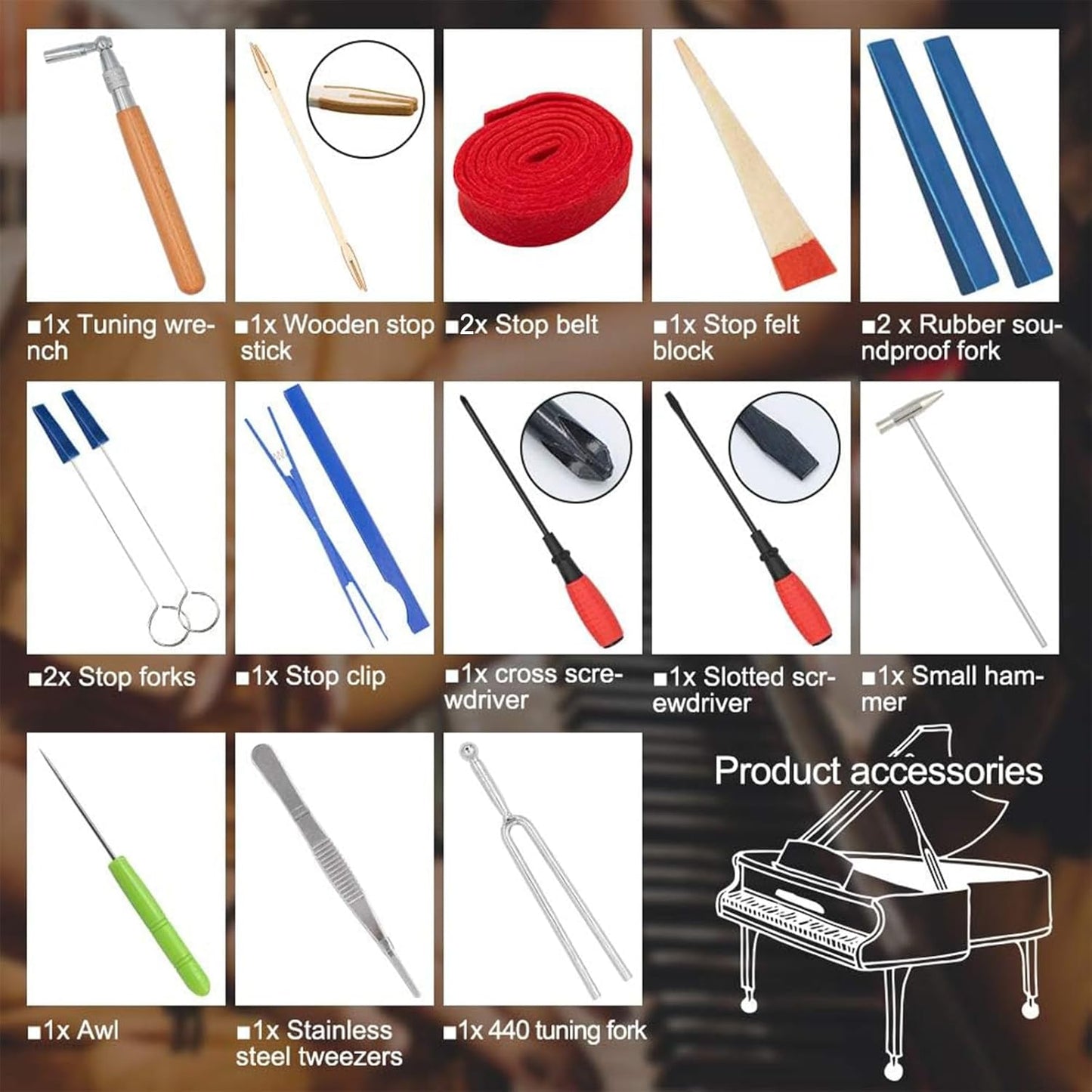 Professional 16-piece piano tuning kit with storage pouch – Arvena