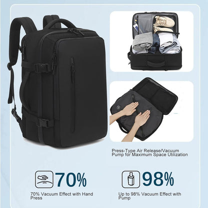 Expandable vacuum travel rucksack 56–75 L with pump – Dravion