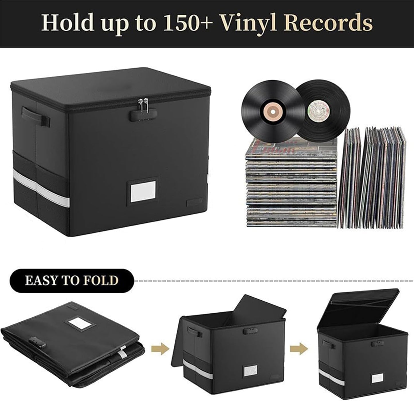 Fireproof storage case for vinyl records – waterproof organiser for 150+ 12-inch records – Arcion