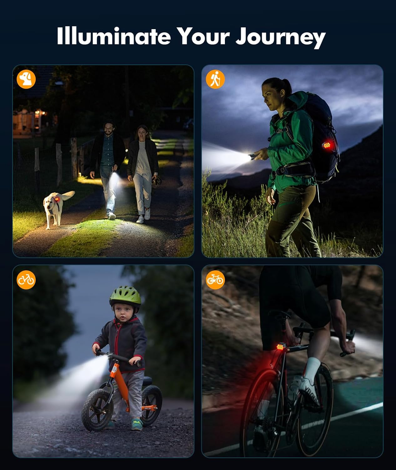 Rechargeable bike light set with 3+6 modes and side lighting – RoadBeam