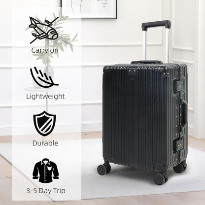 Aluminium-framed hand luggage with TSA lock and quiet wheels