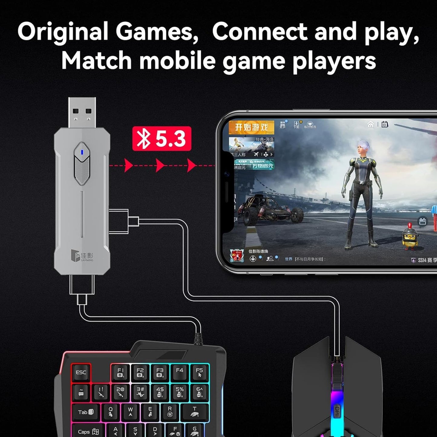 RGB gaming keyboard and mouse combo – ergonomic controller adapter set – Zyvorn