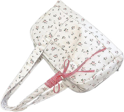 Bow Duffle Bag – Large Canvas Weekender with Ribbon Accent – Floria