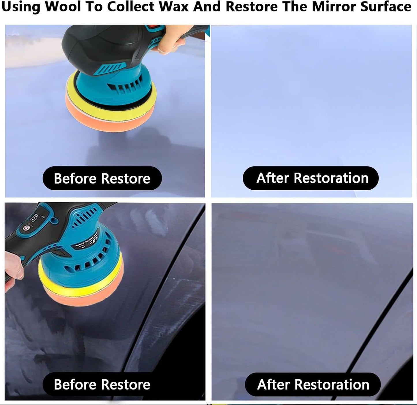 Cordless car polisher with dual batteries and 8-speed control – Torvex