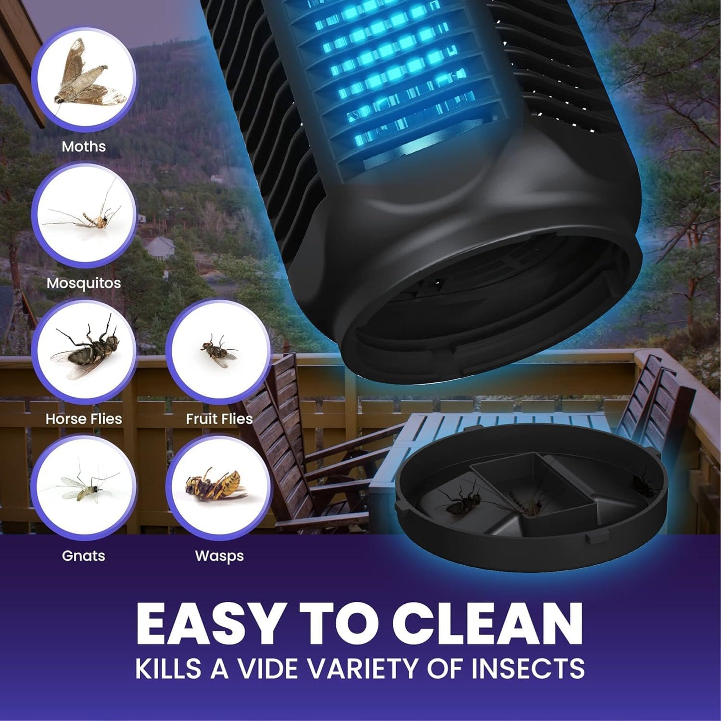 Electric insect killer with 20 W UV light and 4200 V grid, IPX4 waterproof – Zeytra