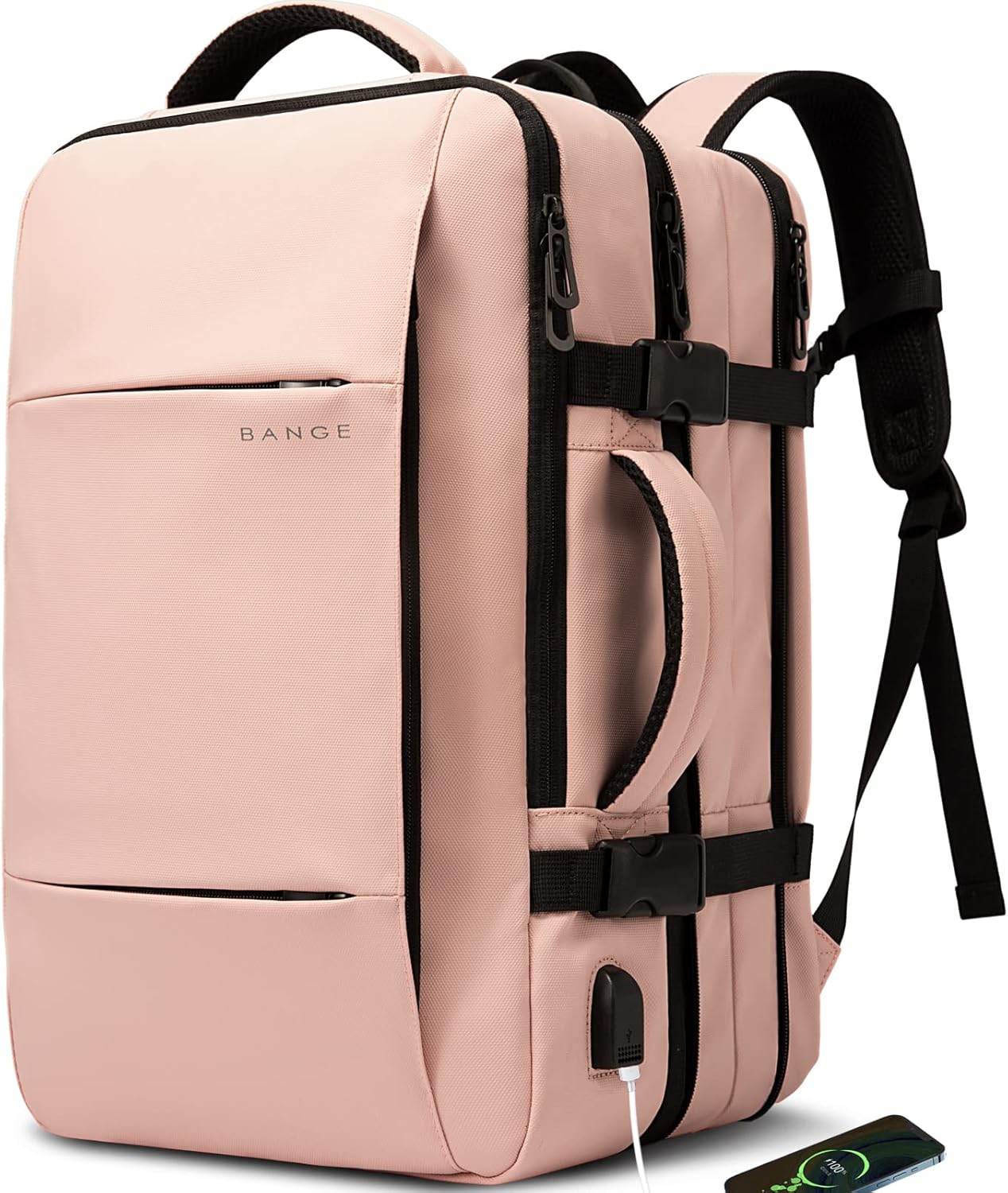 Expandable 26–45 L waterproof travel backpack with laptop compartment and duffel option.