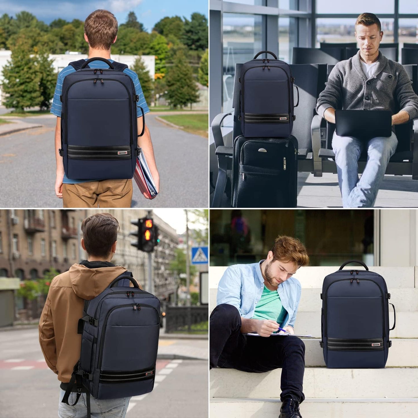 Expandable 45–55 L waterproof travel backpack with 46.5 cm laptop compartment
