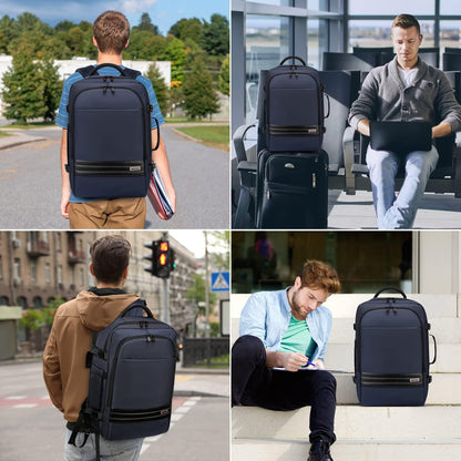 Expandable 45–55 L waterproof travel backpack with 46.5 cm laptop compartment