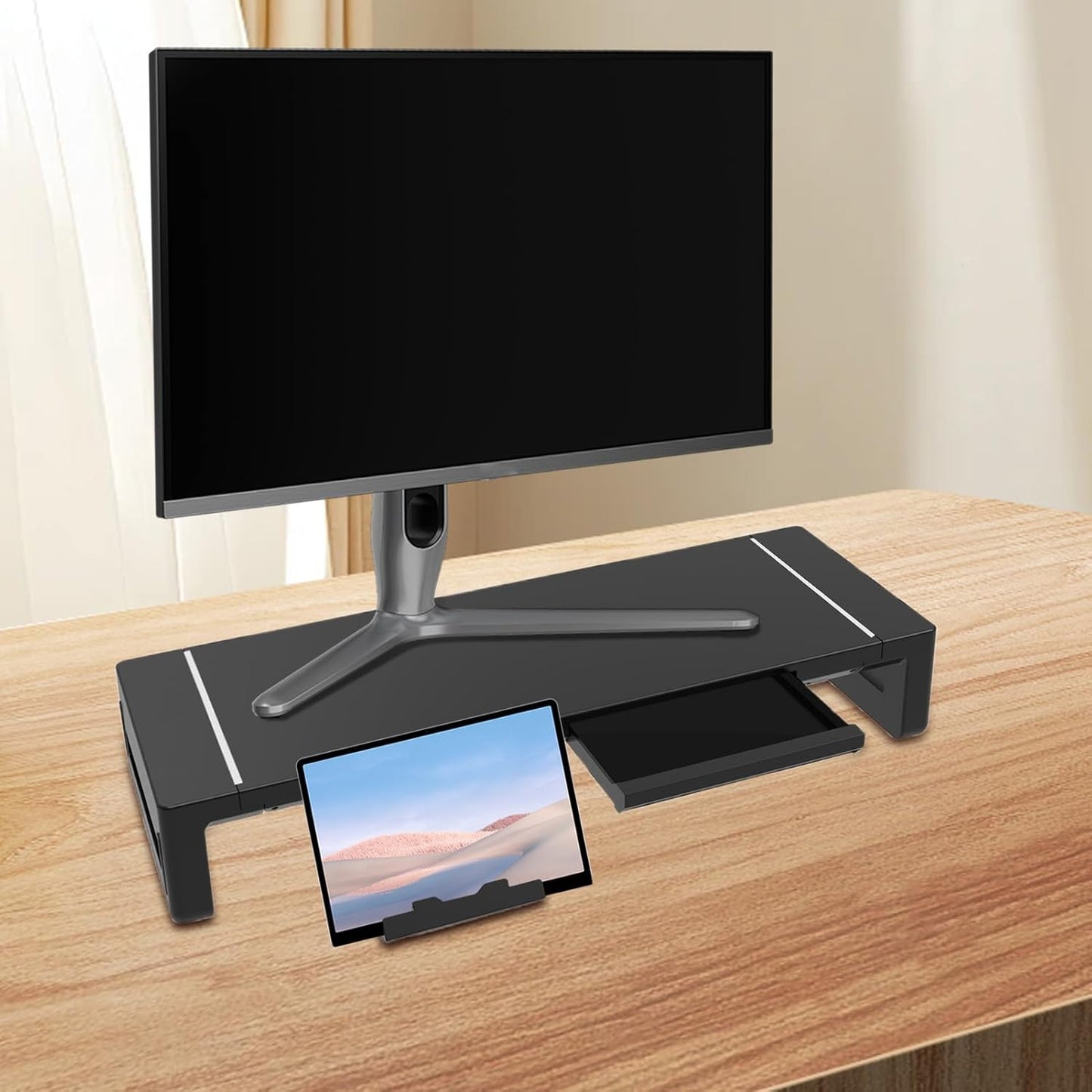 Height-adjustable monitor stand with drawer – Stravon