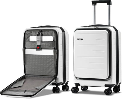 Expandable hard-shell suitcase with front compartment and TSA lock.