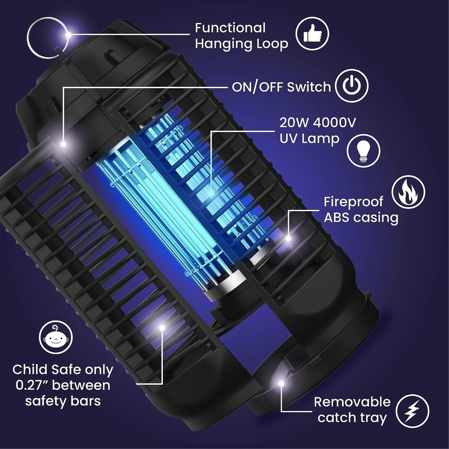 Electric insect killer with 20 W UV light and 4200 V grid, IPX4 waterproof – Zeytra
