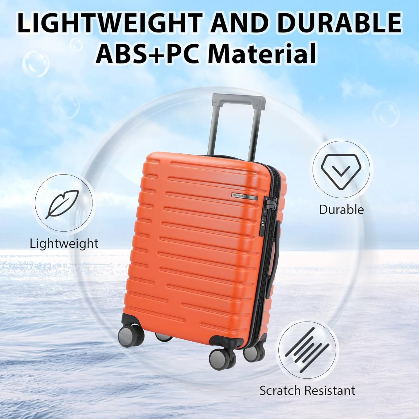Extendable hard-shell suitcase with spinner wheels and TSA lock.