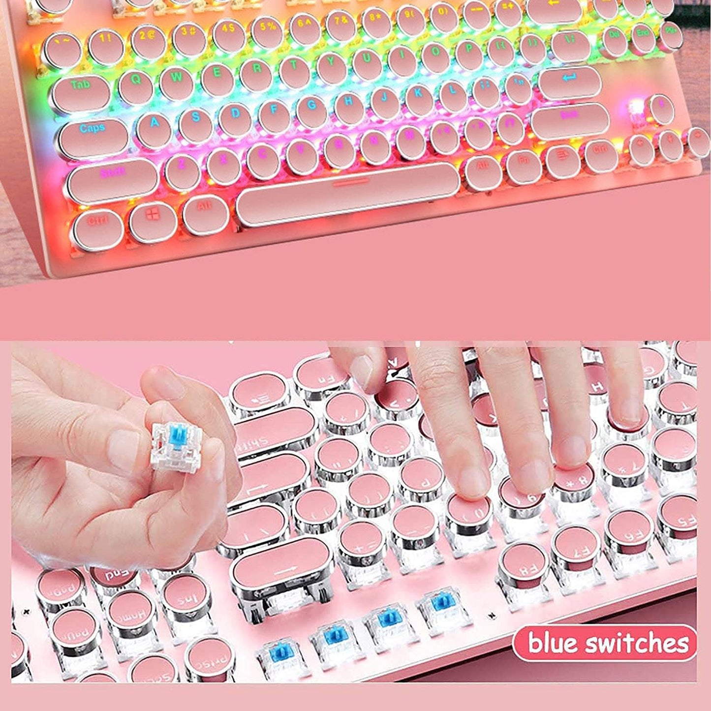87-key mechanical gaming keyboard with RGB backlighting, blue switches