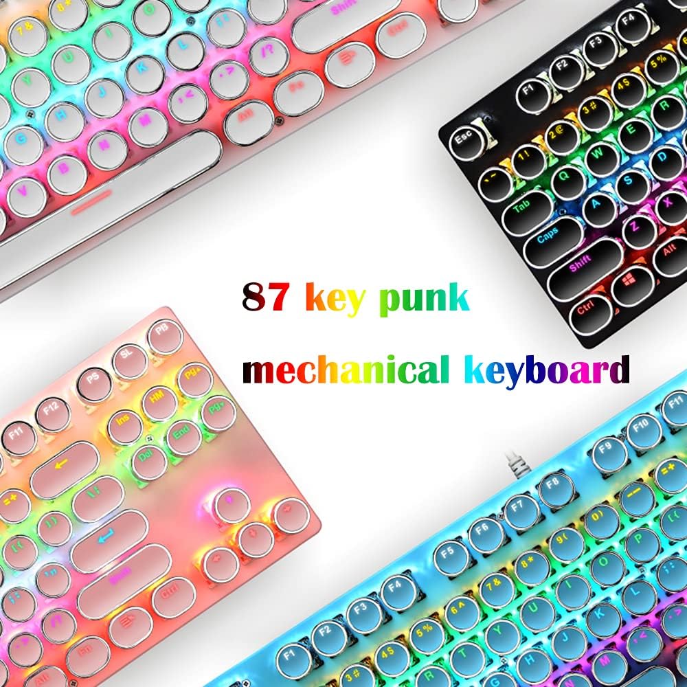 87-key mechanical gaming keyboard with RGB backlighting, blue switches