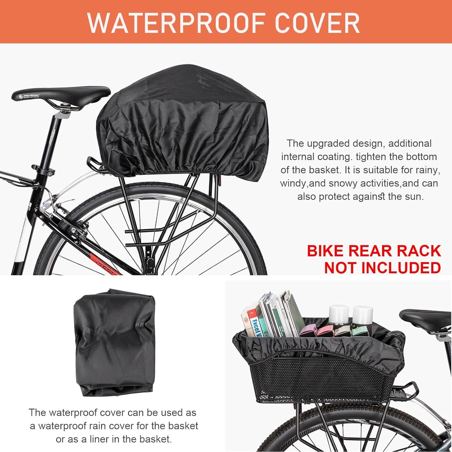 Large rear bike basket with cargo net & waterproof cover – Orvian