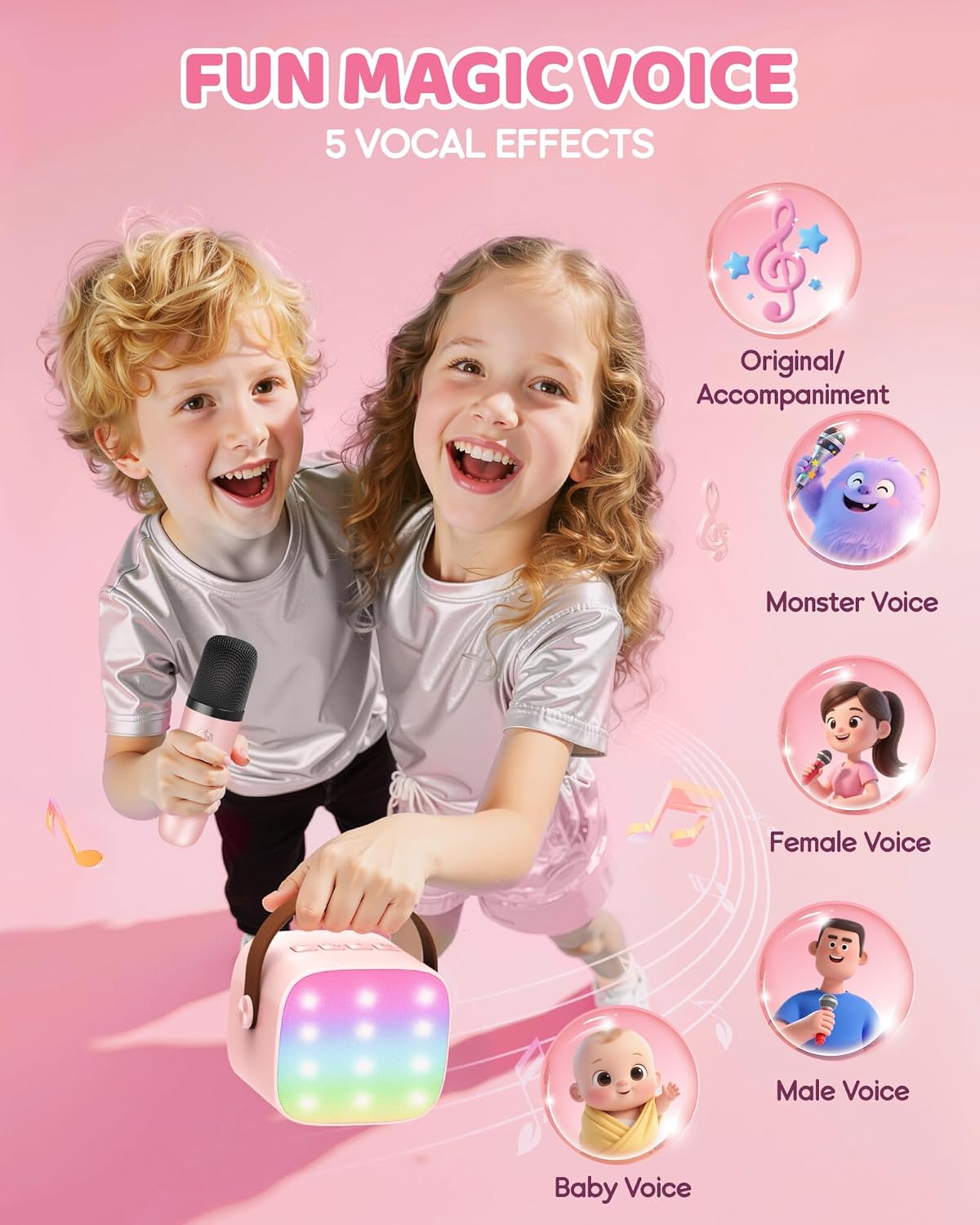 Portable mini karaoke machine with Bluetooth speaker and 2 wireless microphones – Veylo