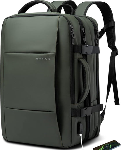 Expandable 26–45 L waterproof travel backpack with laptop compartment and duffel option.