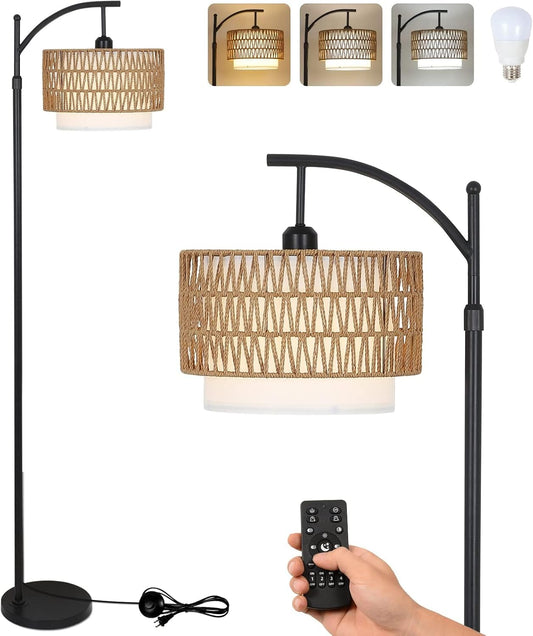 Arc floor lamp with remote control and double lampshades – Norvella