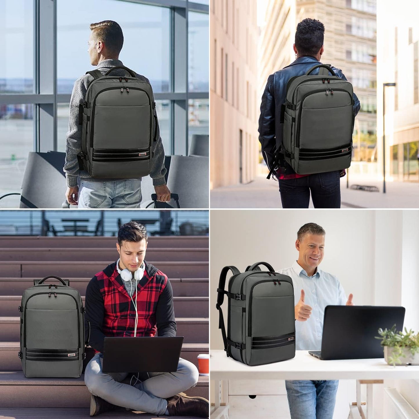 Expandable 45–55 L waterproof travel backpack with 46.5 cm laptop compartment
