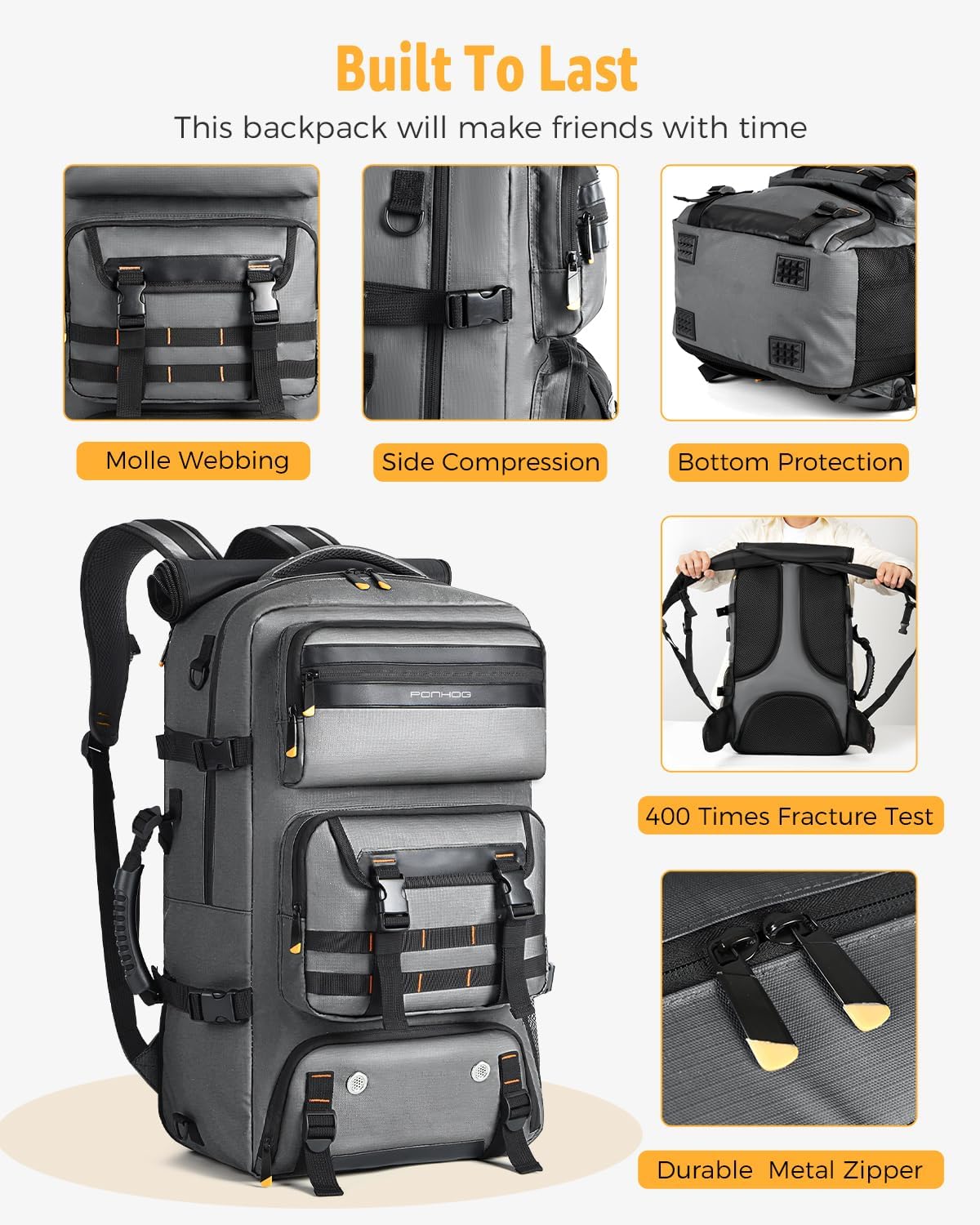 50L flight-ready convertible travel rucksack with shoe compartment and USB port