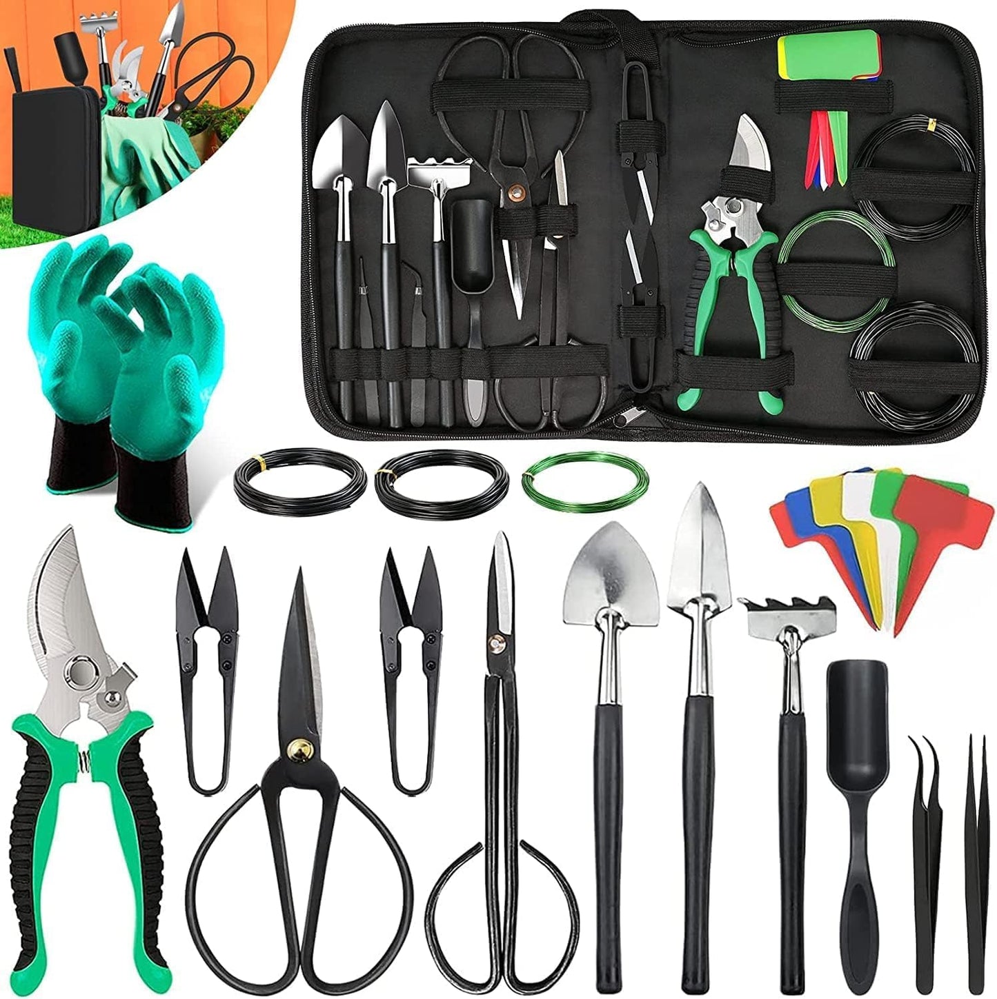 24-piece bonsai tree care kit with high-alloy steel tools and PU leather case – Sevora