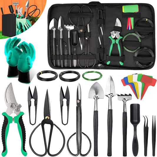24-piece bonsai tree care kit with high-alloy steel tools and PU leather case – Sevora