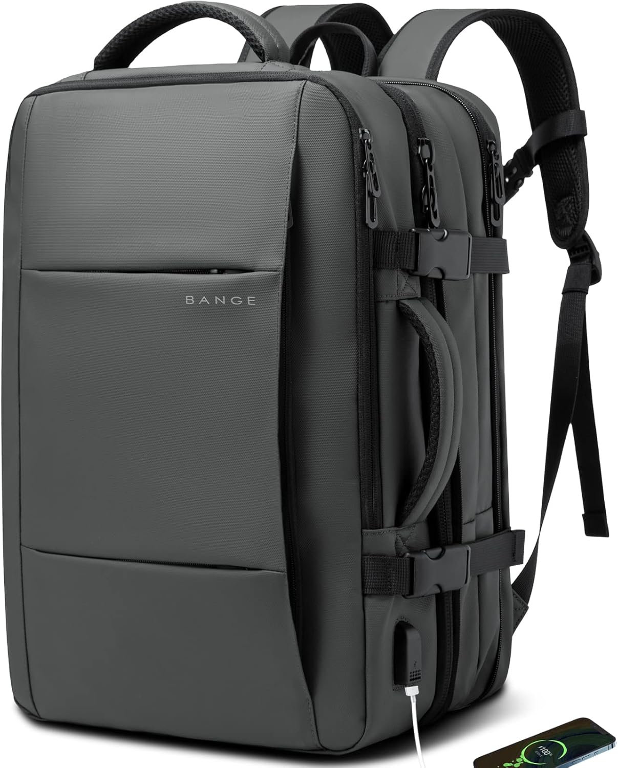 Expandable 26–45 L waterproof travel backpack with laptop compartment and duffel option.