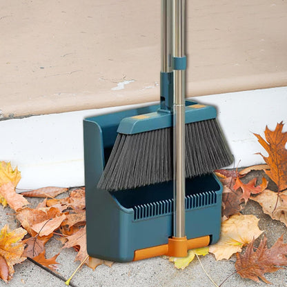Large broom and dustpan set – long handle with a 180° swivelling broom head – Clavira