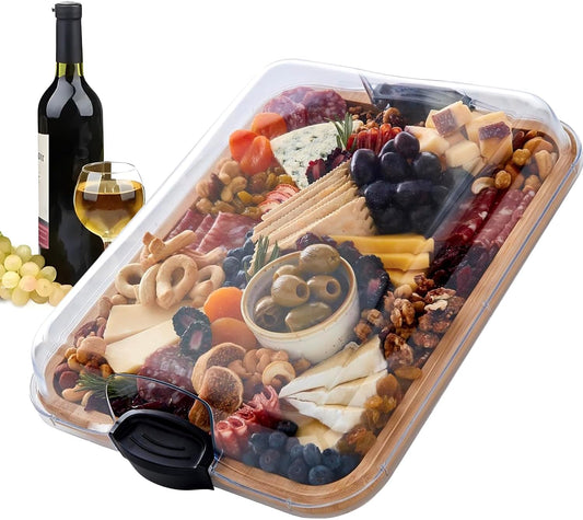 Bamboo charcuterie platter with a lockable clear lid – Savorya