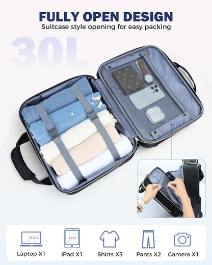 15.6" rolling suitcase for a laptop with multiple compartments and airline-approved dimensions