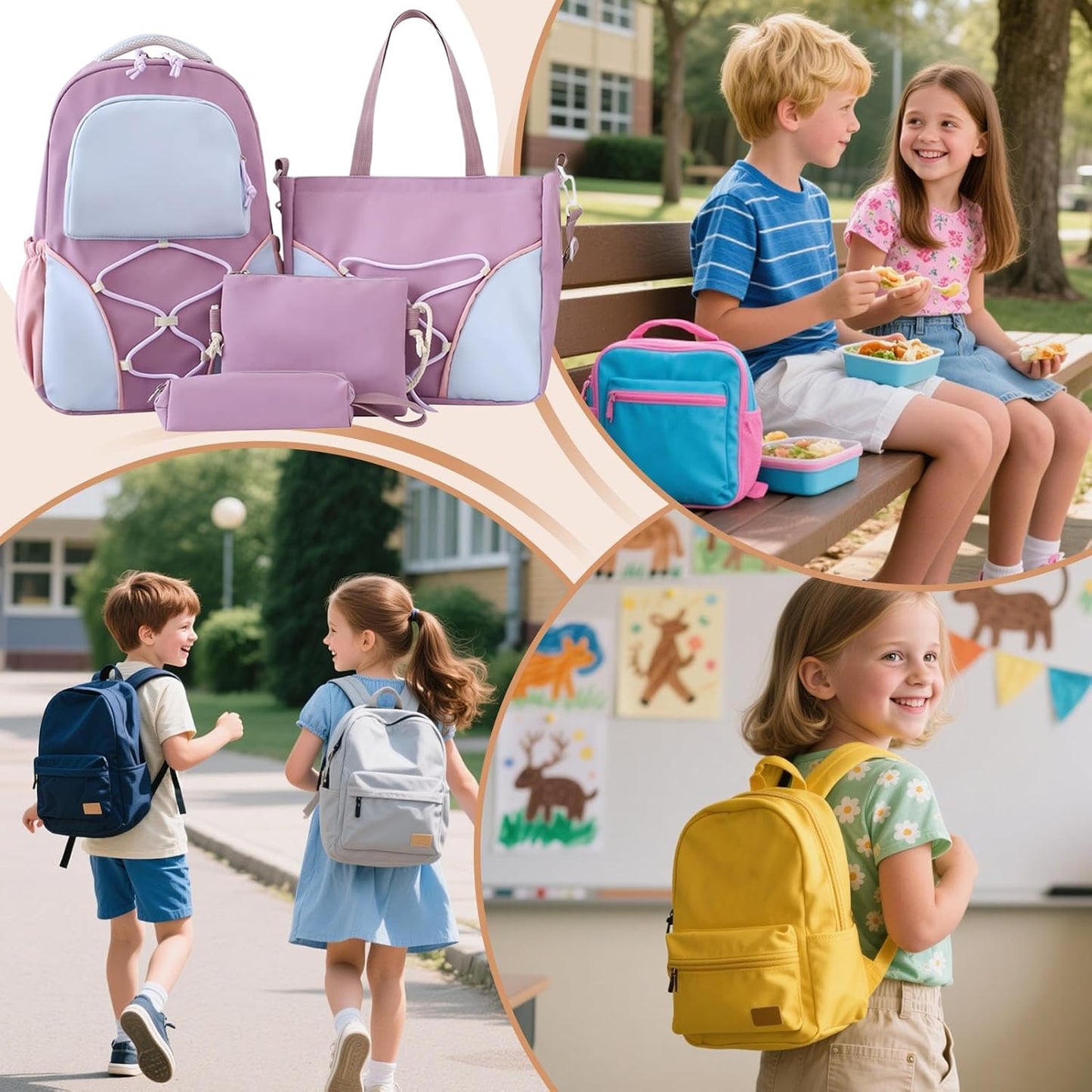 School backpack set – large-capacity backpack for pupils with pencil case and pockets – Nivora